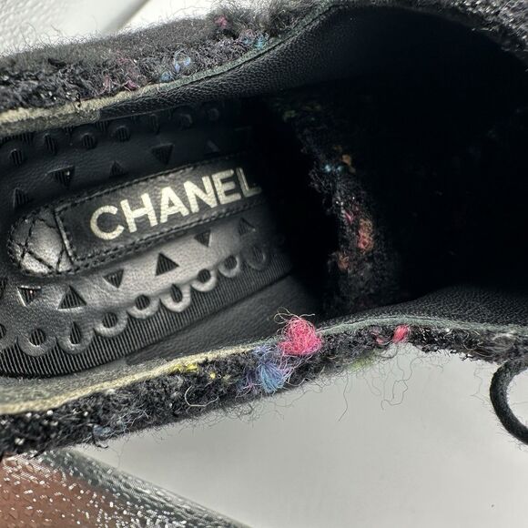 Chanel 15K Lace up Multicolor Sz 35 1/2 US 5 1/2 Black Tweed  Platform Oxford - Picture 4 of 10
